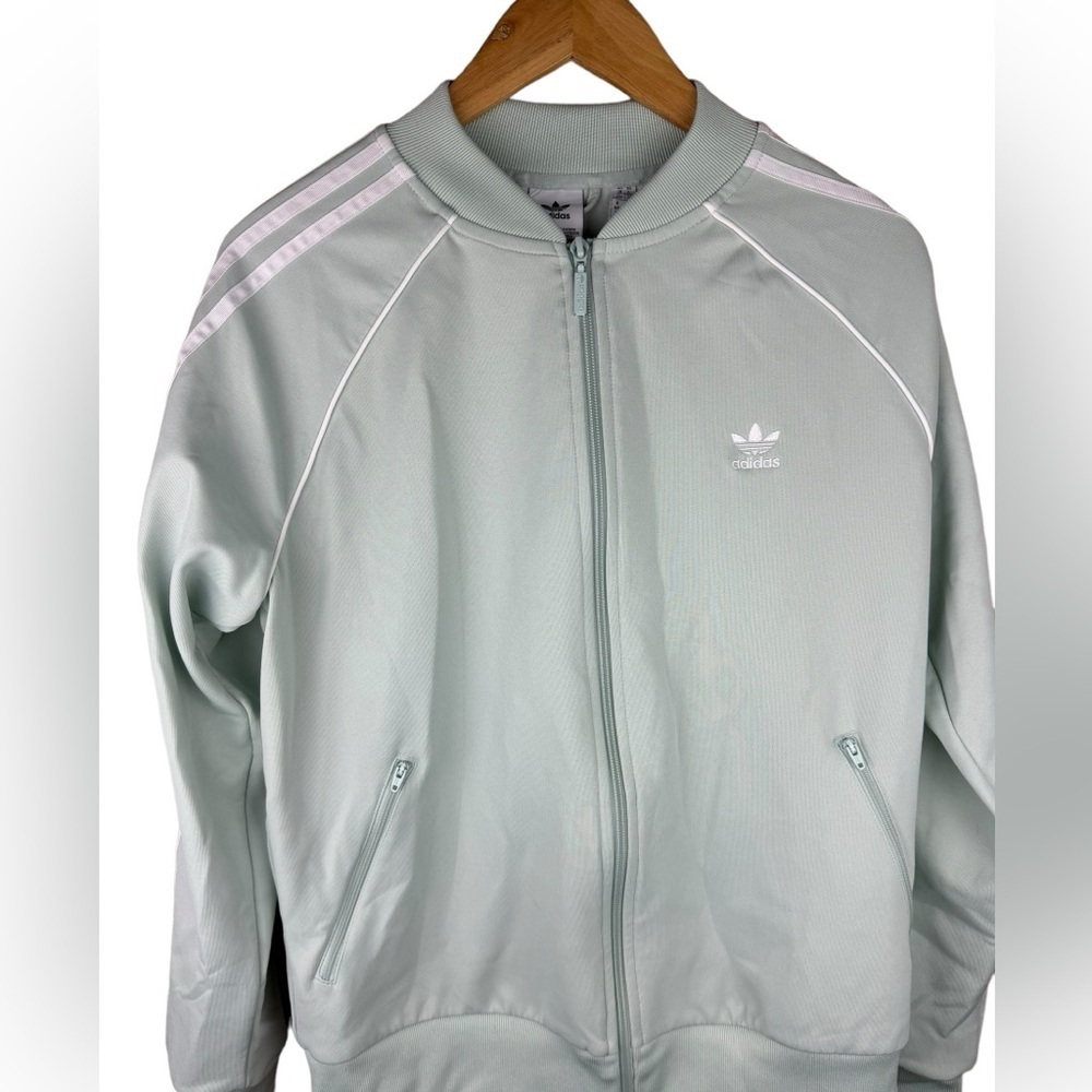 Adidas Originals mint Vapgreen Women Track Jacket White Stripe Zip up Large NWOT - Picture 2 of 9